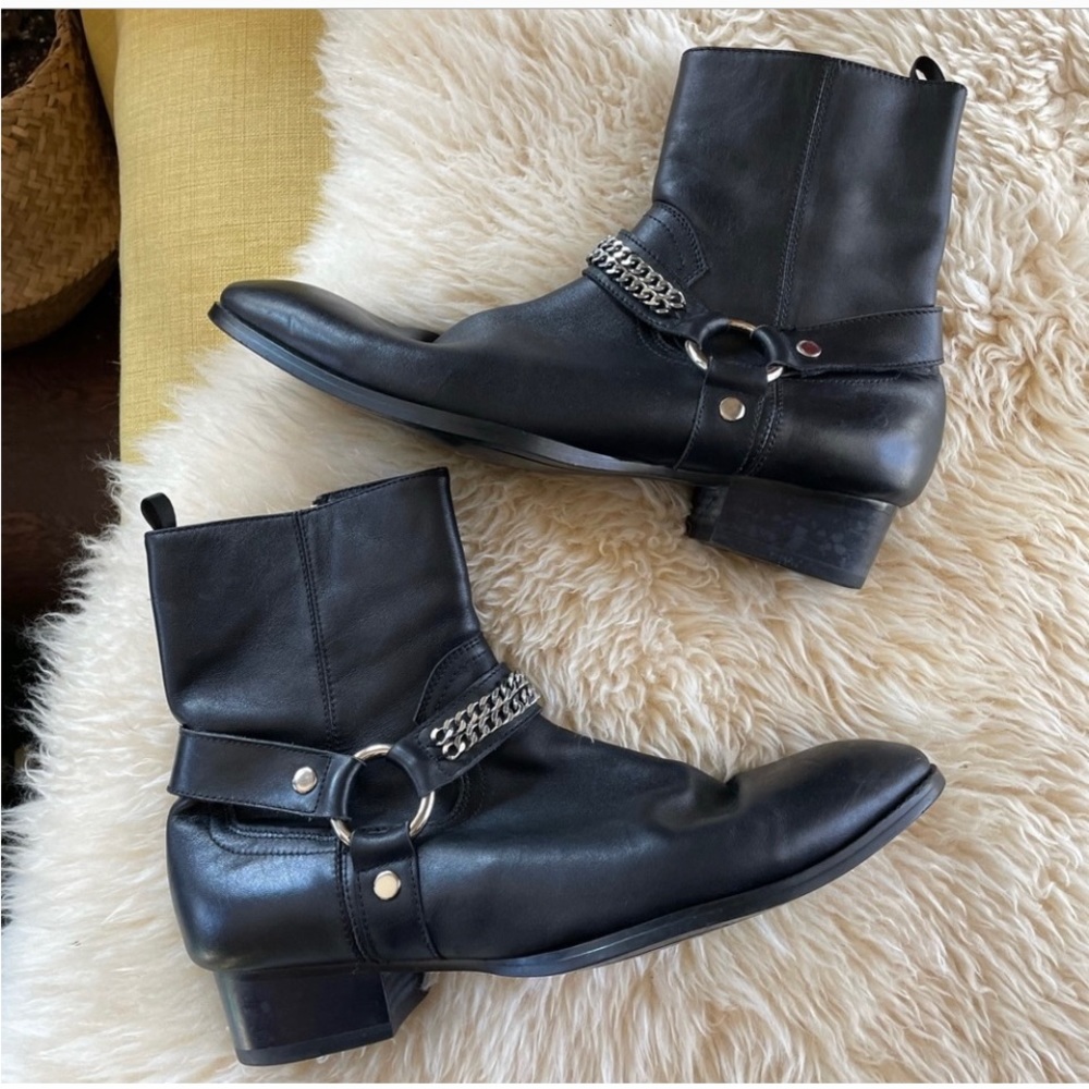 Saint Laurent leather chain harness rock Chelsea boots lambskin